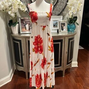 White House Black Market White Maxi Dress with Red Floral Print